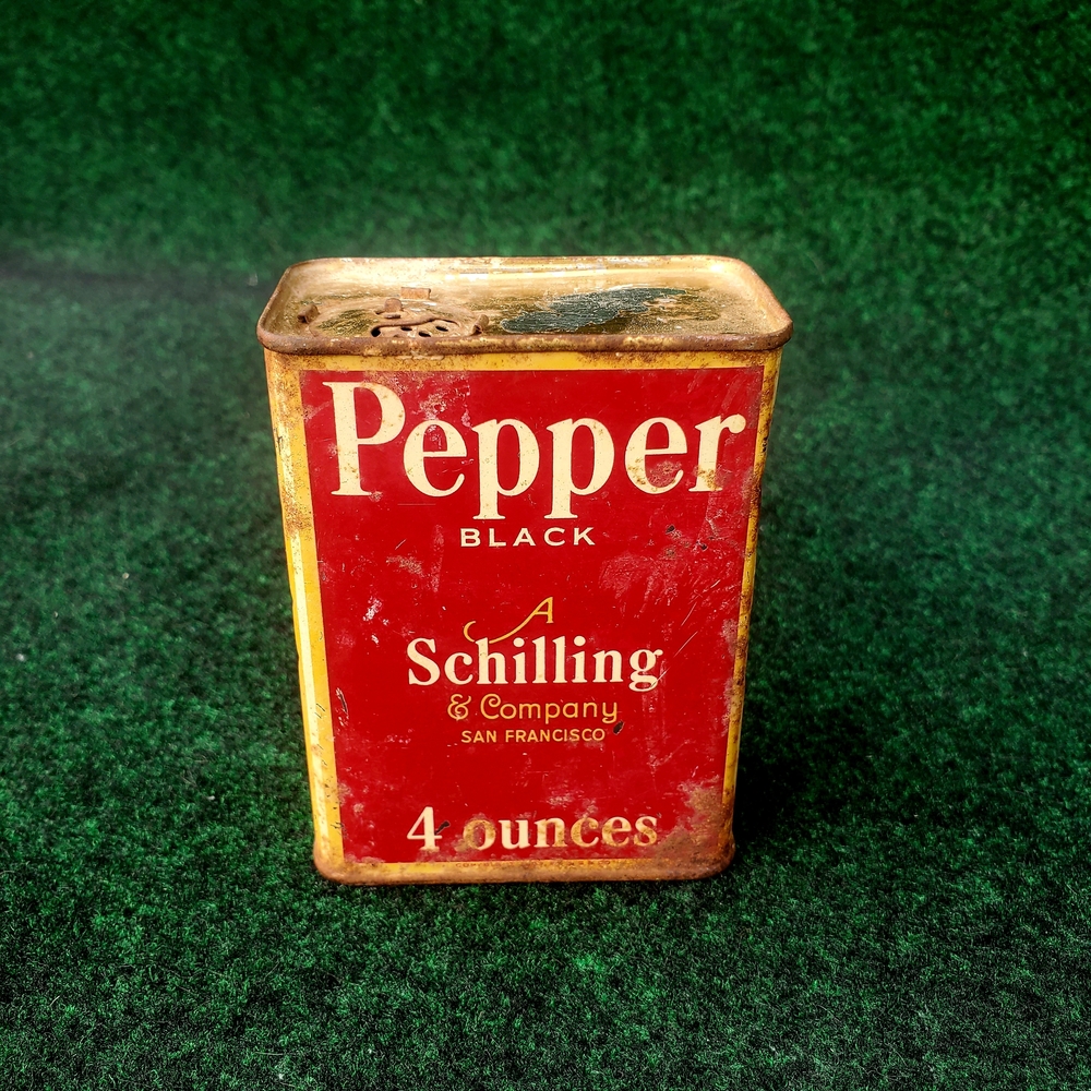 Vtg Schilling & Company Ground Black Pepper Metal Tin, 4oz. San Francisco Spices